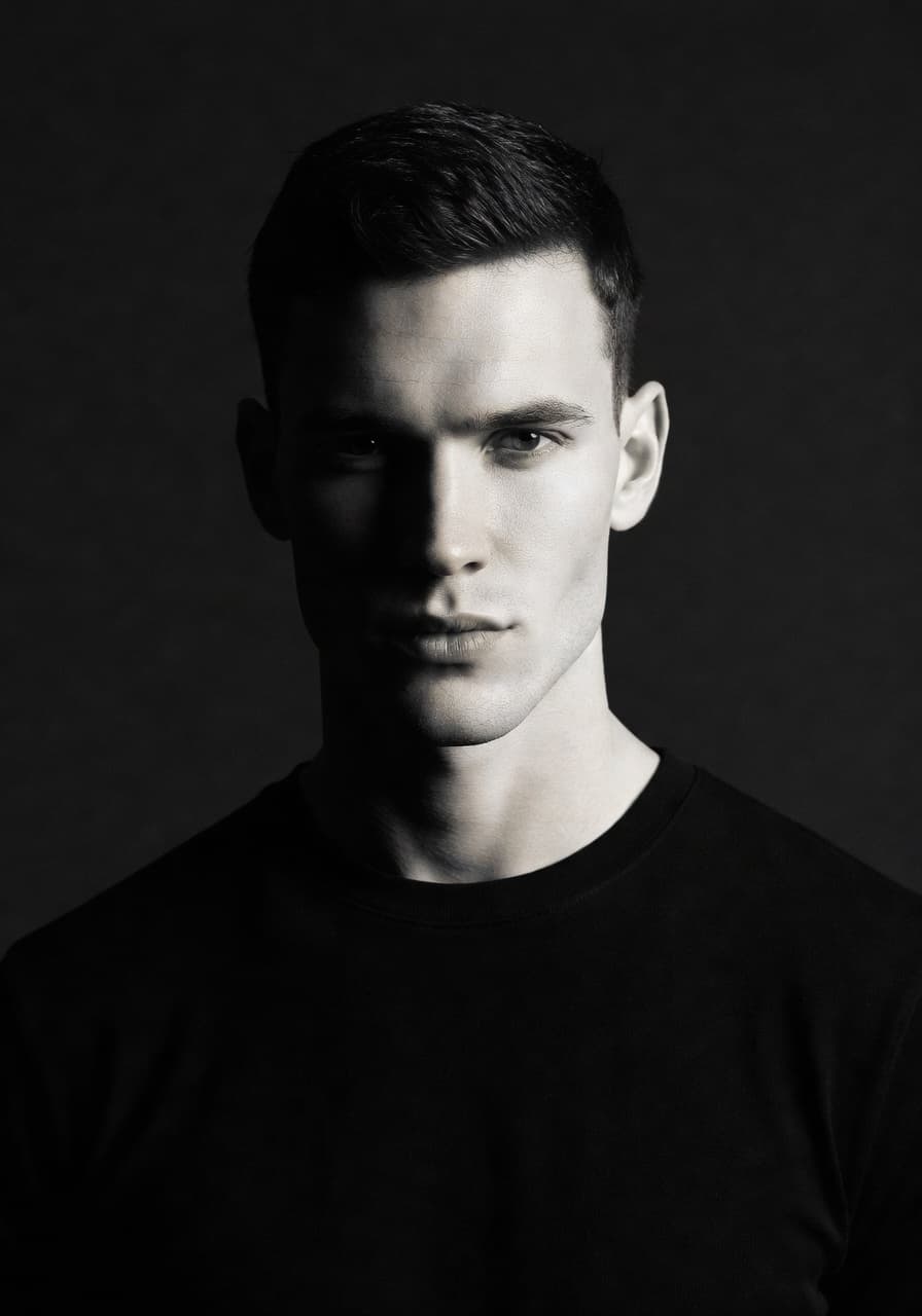 Monochrome AI headshot example for moody editorial profile picture