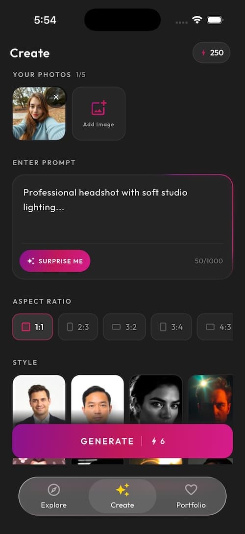 AI headshot generator results gallery in the SelfAI iPhone app