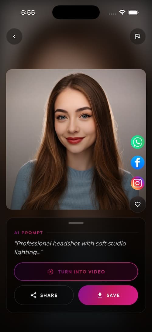 Selfie upload screen of the SelfAI AI photo studio app for iPhone